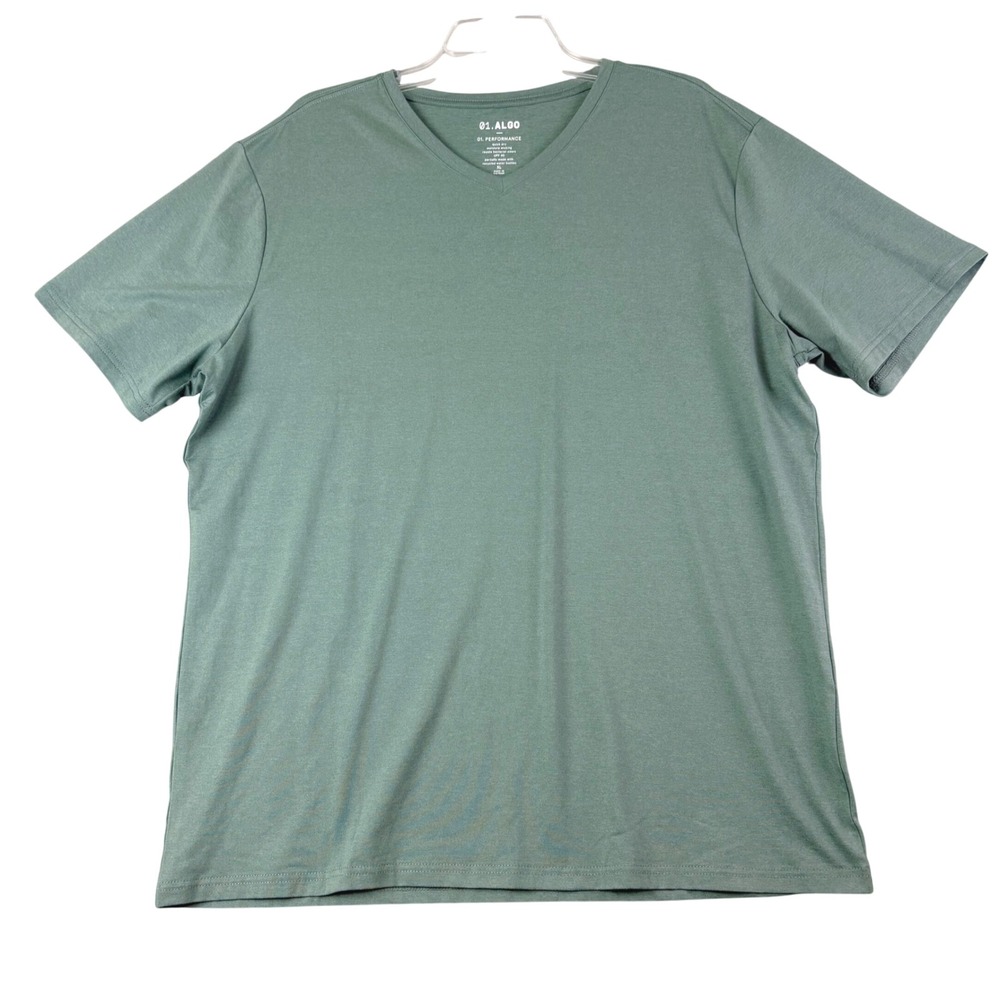 01.ALGO XL Green V-Neck Performance T-Shirt Quick Dry UPF 40 Activewear Tee